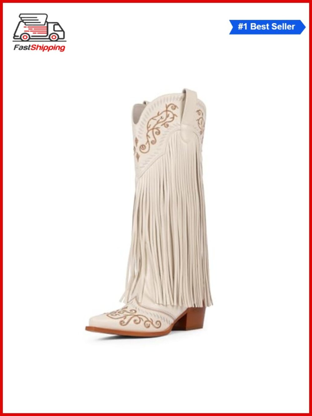 โจModatope Faux Leather Knee High Cowboy Boots Pointed Toe Fringe Western